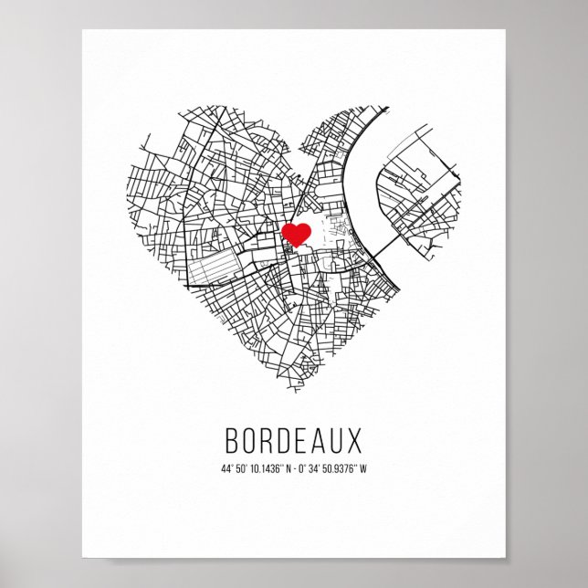 Heart Bordeaux City Karta (Frankrike) Poster (Framsidan)