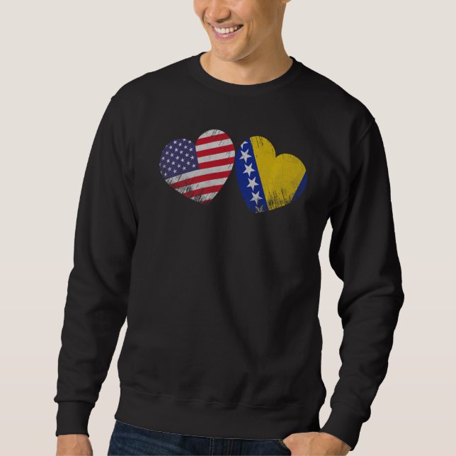 Heart Bosnian American Flagga Patriotic Family Her Lång Ärmad Tröja (Framsida)