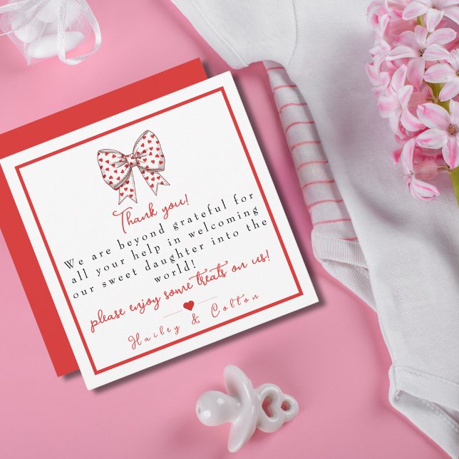Heart Bow Daughlabour & Delivery NICU Hospital Tack Kort (Heart Bow Daughter Labor & Delivery NICU Hospital Thank You Card)