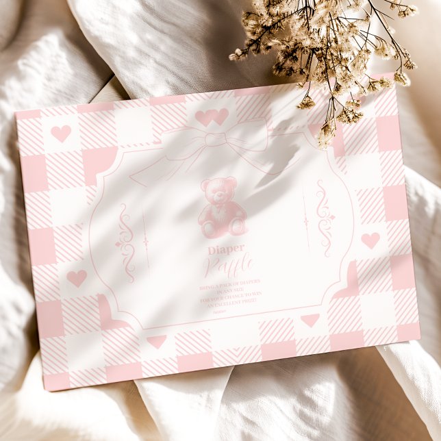 Heart Bow Gingham Fransk Teddy Diapper Raffle Tilläggskort (Skapare uppladdad)