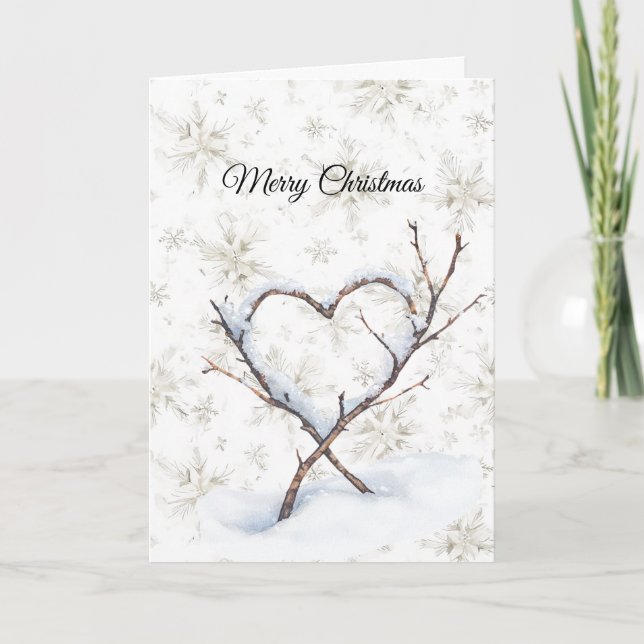 Heart Branch Snow Snowflakes Christmas Kort (Framsida)