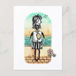 Heart Broken Girl Watercolor Vykort