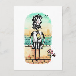 Heart Broken Girl Watercolor Vykort
