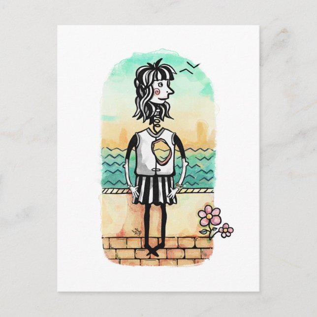 Heart Broken Girl Watercolor Vykort (Framsida)