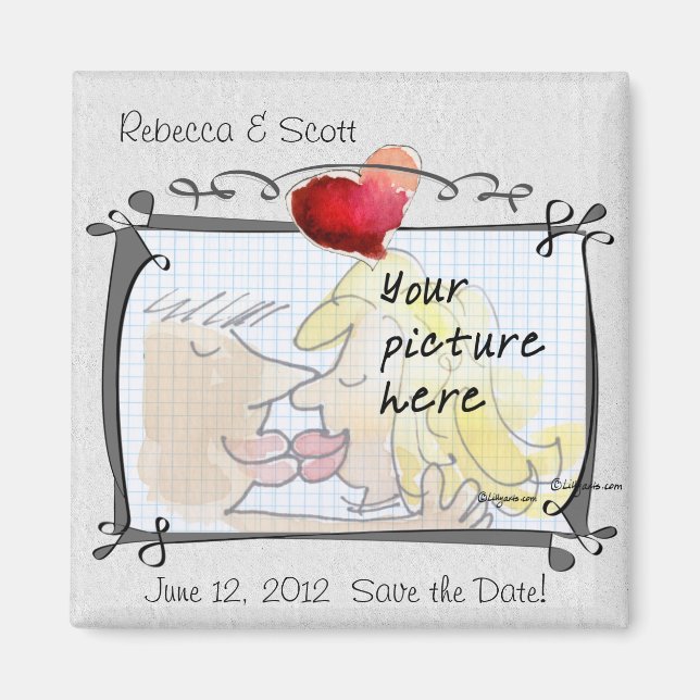 Heart Bröllop spara datum Photo Magnets Magnet (Framsidan)