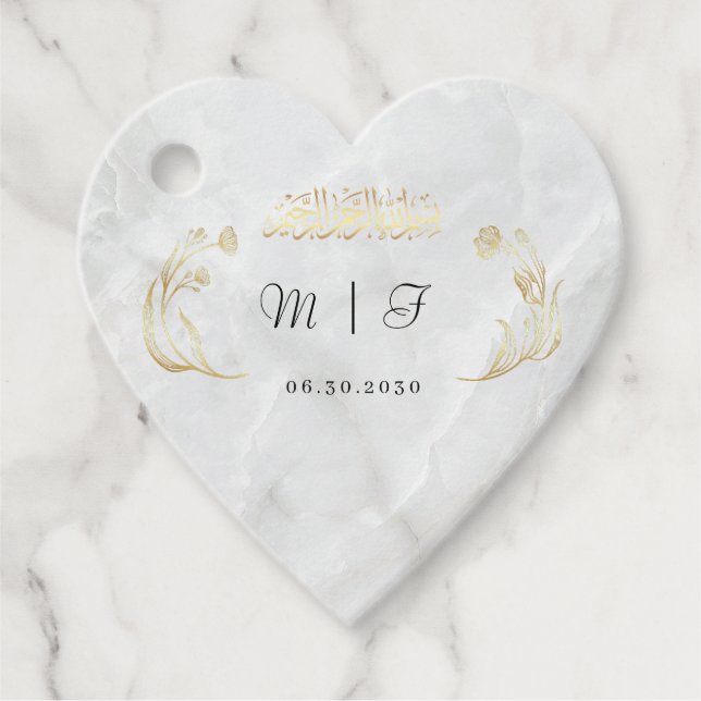 Heart Bröllop Sticker Bismillah Guld Design Gåvor Etiketter (Framsida)