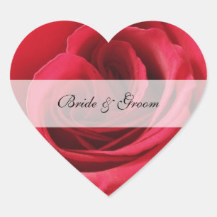 Heart Bröllop Sticker med Röd ros Hjärtformat Klistermärke