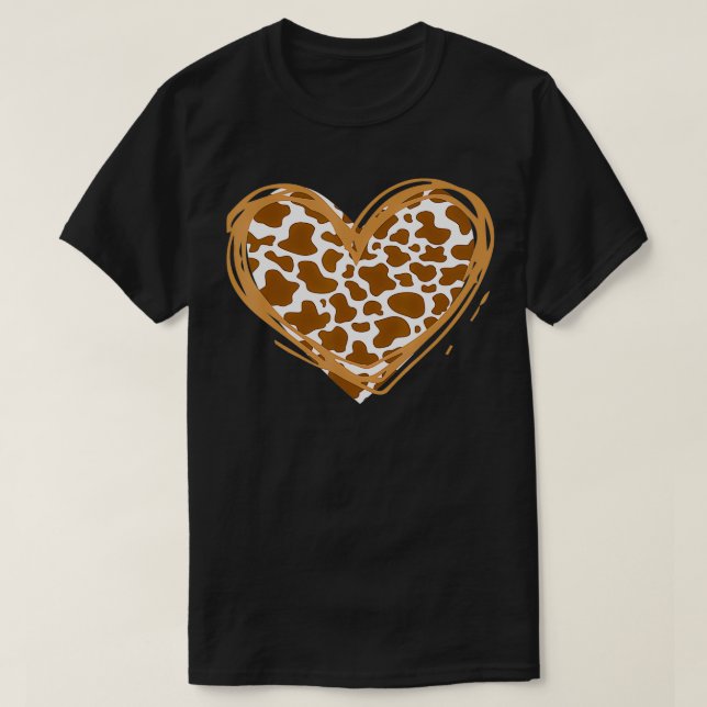 Heart Brown Cow Mönster för Cow Älskare T Shirt (Design framsida)