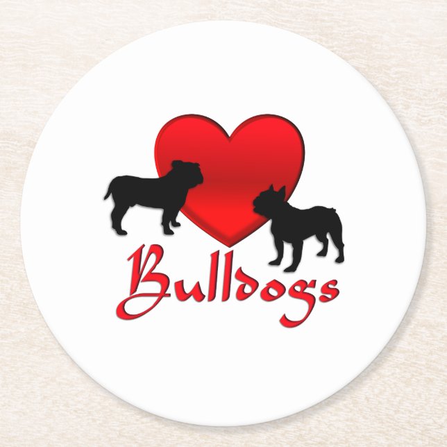 Heart Bulldog Underlägg Papper Rund (Framsidan)