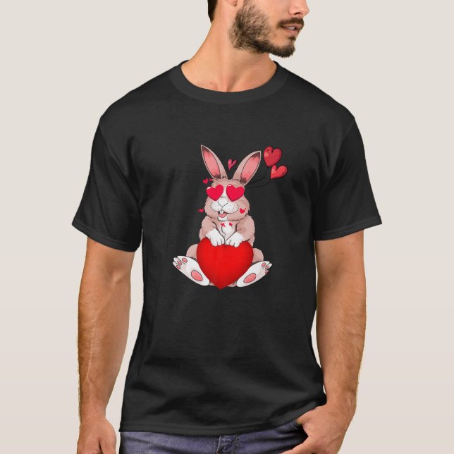 Heart Bunny Rabbit Cute Valentines Day Animal T Shirt (Framsida)