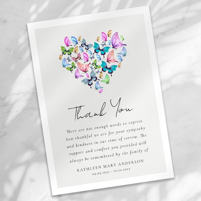 Heart Butterfly Sympathy Funeral Tack Kort (Skapare uppladdad)