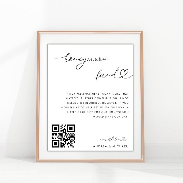 Heart Calligraphy Honeymoon Fund Elegant bröllop Poster (Skapare uppladdad)