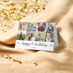 Heart Calligraphy Photo Grattis på födelsedagen Kort<br><div class="desc">Modern hälsningskort i Grattis på födelsedagen innehåller 10 foton. 8 på framsidan,  1 på insidan och 1 på baksidan av kortet.</div>
