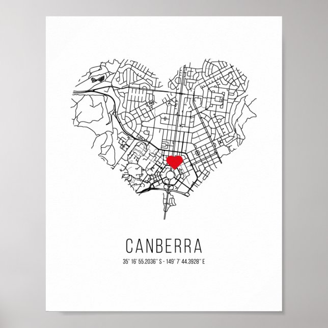 Heart Canberra City Karta (Australien) Poster (Framsidan)