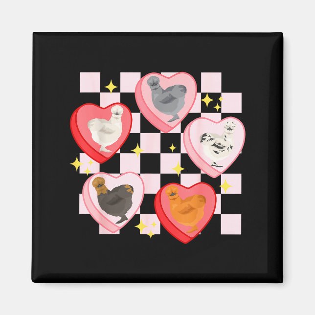 Heart Candy Silkie Chicken Valentine Farmer Animal Magnet (Framsidan)