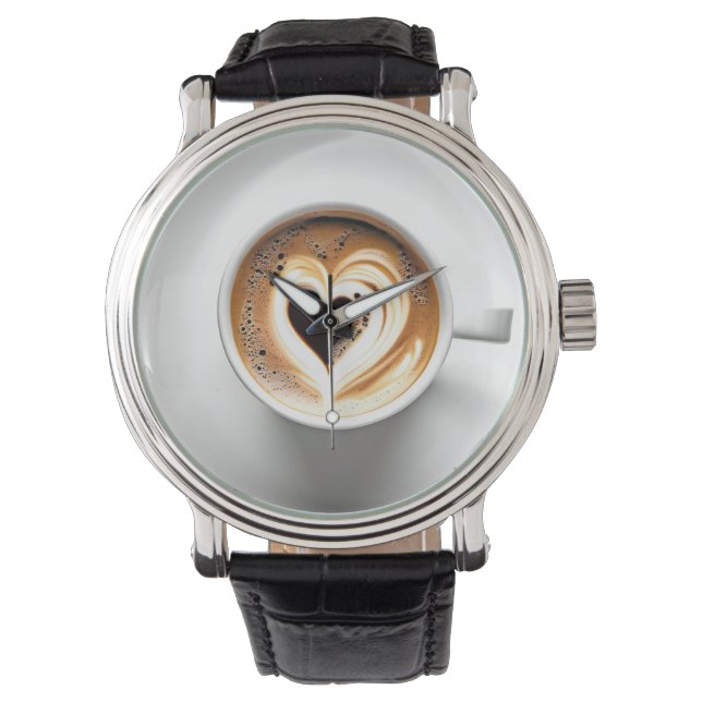 Heart Cappuccino i vit kaffe Kopp Armbandsur (Framsida)