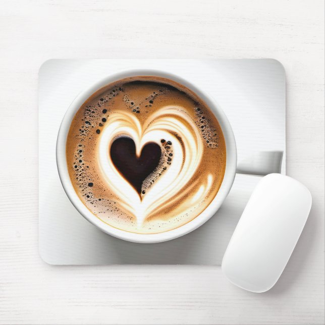 Heart Cappuccino i vit kaffe Kopp Musmatta (Med mus)