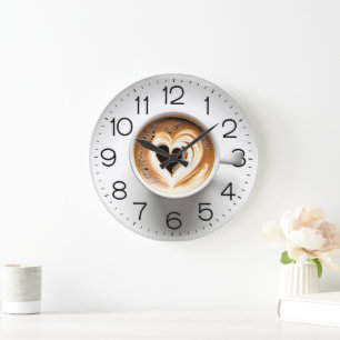 Heart Cappuccino i White Kopp Stor Klocka