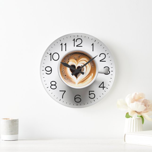 Heart Cappuccino i White Kopp Stor Klocka (Hem)