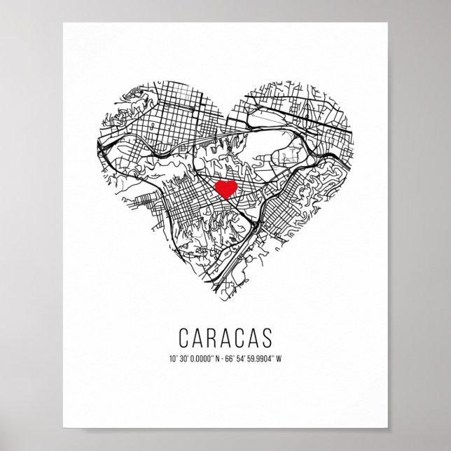Heart Caracas City Karta (Venezuela) Poster (Framsidan)
