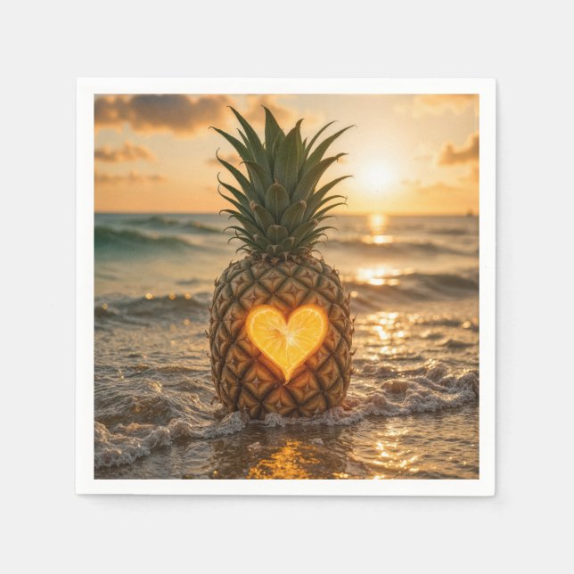 Heart Carved In a Pineapple On a Beach Pappersservett (Framsidan)