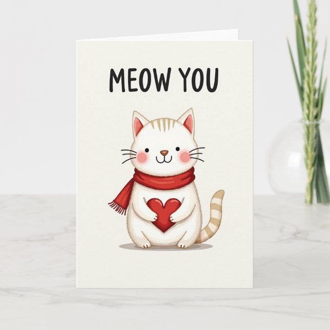 Heart Cat Meow You Greeting Card Kort (Framsida)