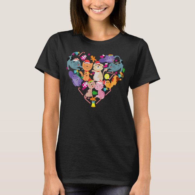 Heart Cat Santa Candy Ornaments  Christmas Cat  5 T Shirt (Framsida)