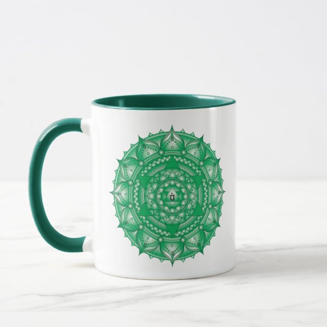 Heart Chakra Grönt Mandala Two Tone Mugg (Vänster)