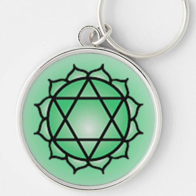 Heart Chakra Premium Keychain Rund Silverfärgad Nyckelring (Framsidan)