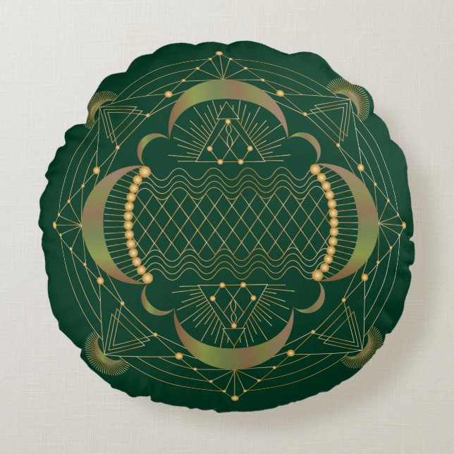 Heart Chakra Shadow Mandala Round Pillow Rund Kudde (Framsidan)