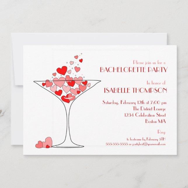 Heart Champagne Bachelorette-partiets inbjudan (Framsida)