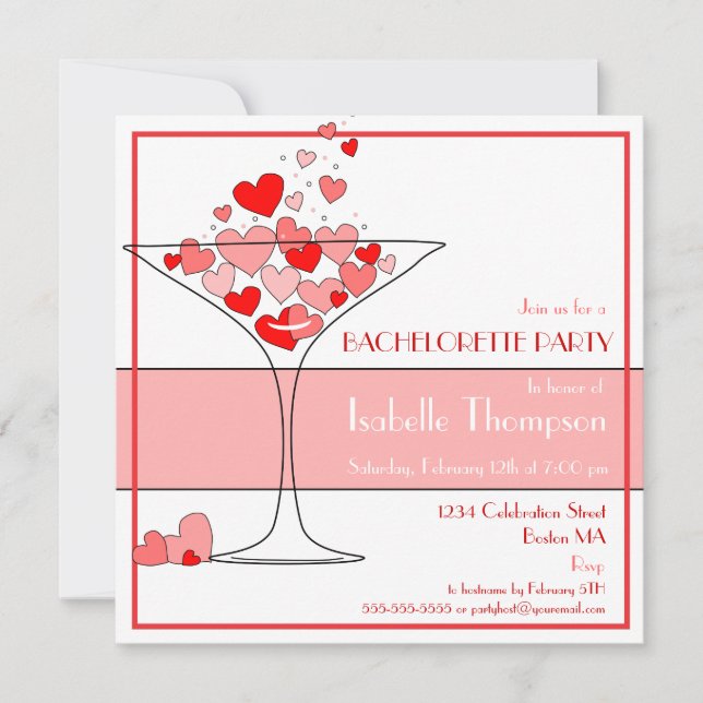 Heart Champagne Bachelorette-partiets inbjudan (Framsida)