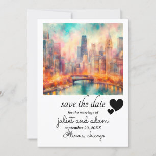 Heart chicago bröllop skyline spara datumet inbjudningar