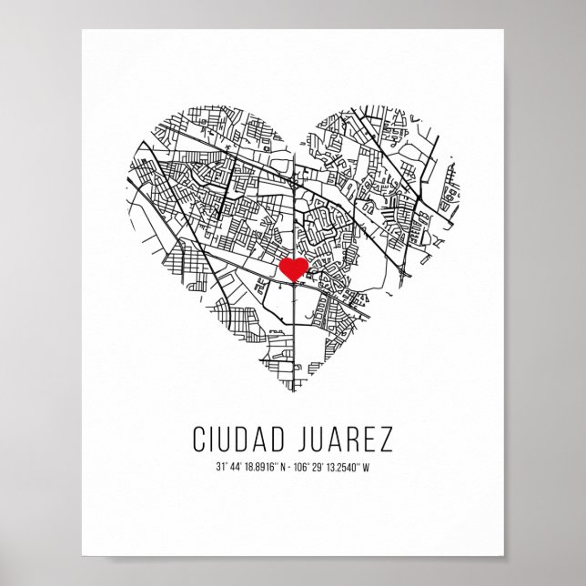 Heart Ciudad Juarez City Karta (Mexiko) Poster (Framsidan)