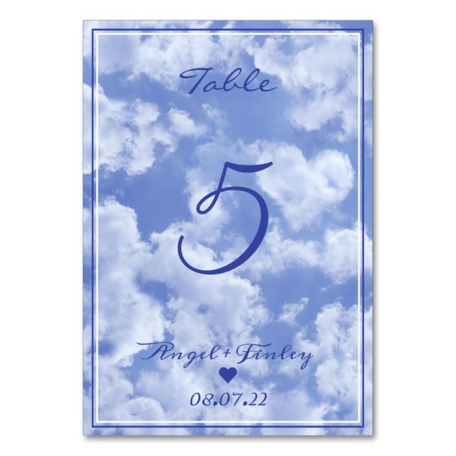 Heart Cloud Himlar Cute Modern Blue Personligt brö Bordsnummer (Framsidan)