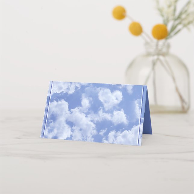 Heart Cloud Himlar Cute Modern Blue Personligt brö Placeringskort (Framsida)