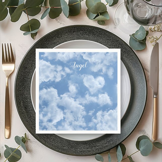 Heart Cloud Himlar Cute Roligt Modern Blue - eget  Pappersservett (Skapare uppladdad)