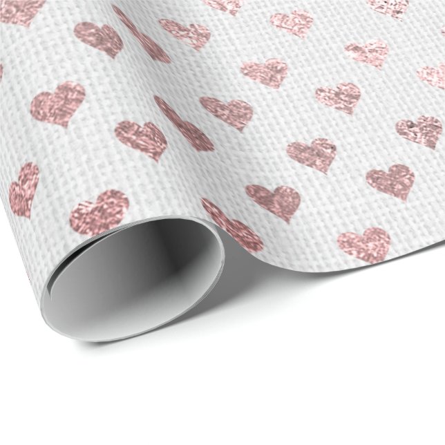 Heart Confetti Guld Foxier White Rosa ros Linen Presentpapper (Rullad Hörn)