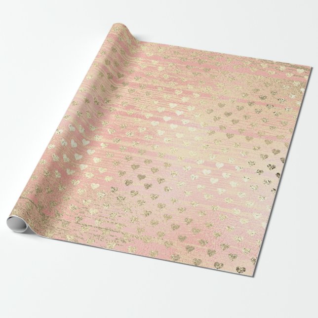 Heart Confetti Metallic Shabby Guld Wood Rosa ros Presentpapper (Utrullad)
