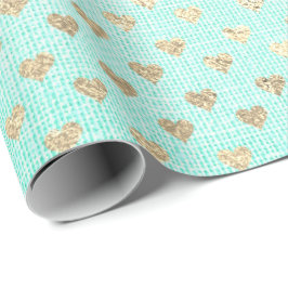 Heart Confetti Metallic Tiffany Aqua Guld Linen Presentpapper
