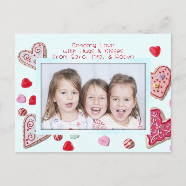 Heart Cookies Photo Valentine Family Postcard Helg Vykort (Framsida)