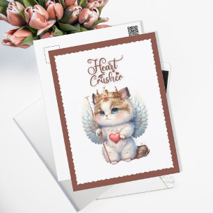 Heart Crusher Cute Chibi Angel Vinge Cat Valentine Helg Vykort