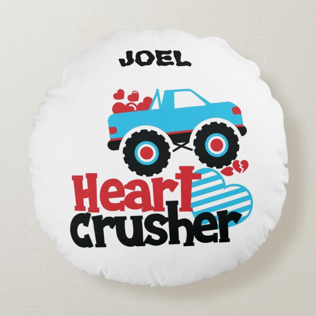 HEART CRUSHER LASTBIL PERSONLIG DEKORATIV KUDDE! RUND KUDDE (Framsidan)