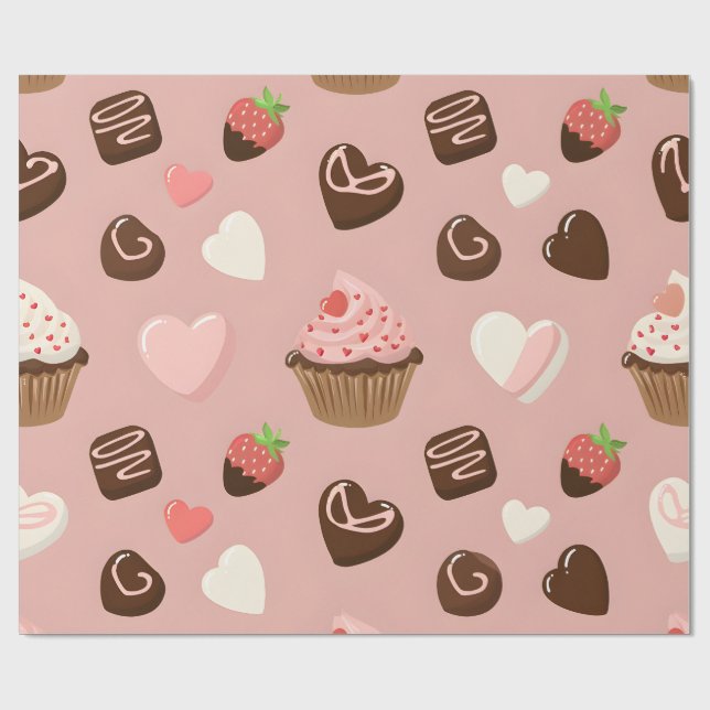 Heart Cupcake Chocolate Valentine Wrapping Presentpapper (Platt)