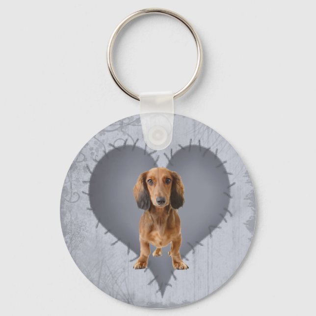 Heart Dachshund Nyckelring (Framsida)