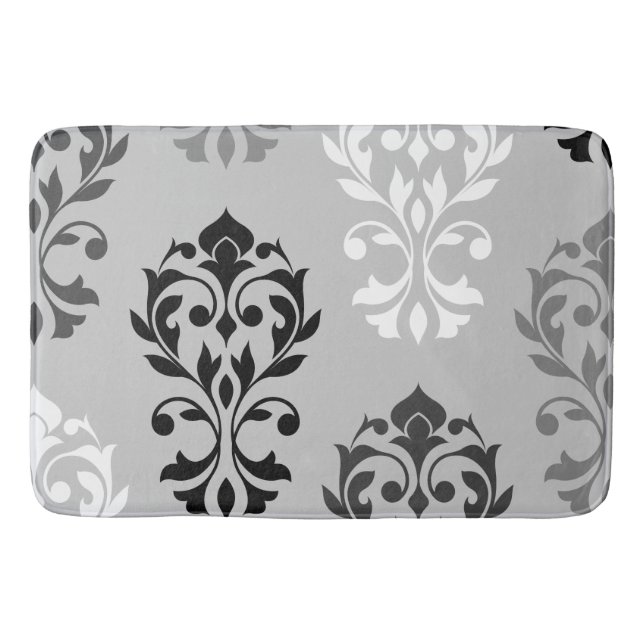 Heart Damask Art I Black Grays White Badrumsmatta (Framsidan)