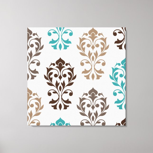 Heart Damask Art I  Teal Cream Canvastryck (Framsida)