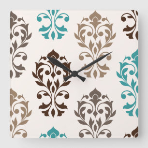 Heart Damask Art I Teal Cream Fyrkantig Klocka