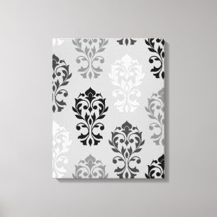 Heart Damask Art Ib Black Grays White Canvastryck