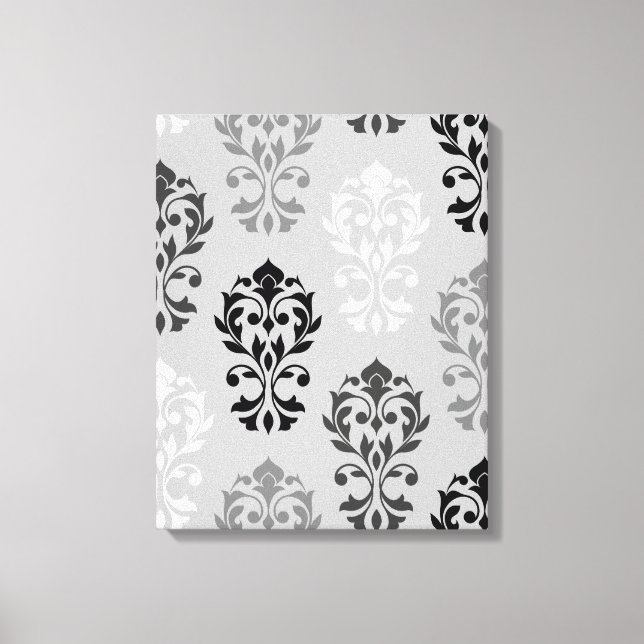 Heart Damask Art Ib Black Grays White Canvastryck (Framsida)